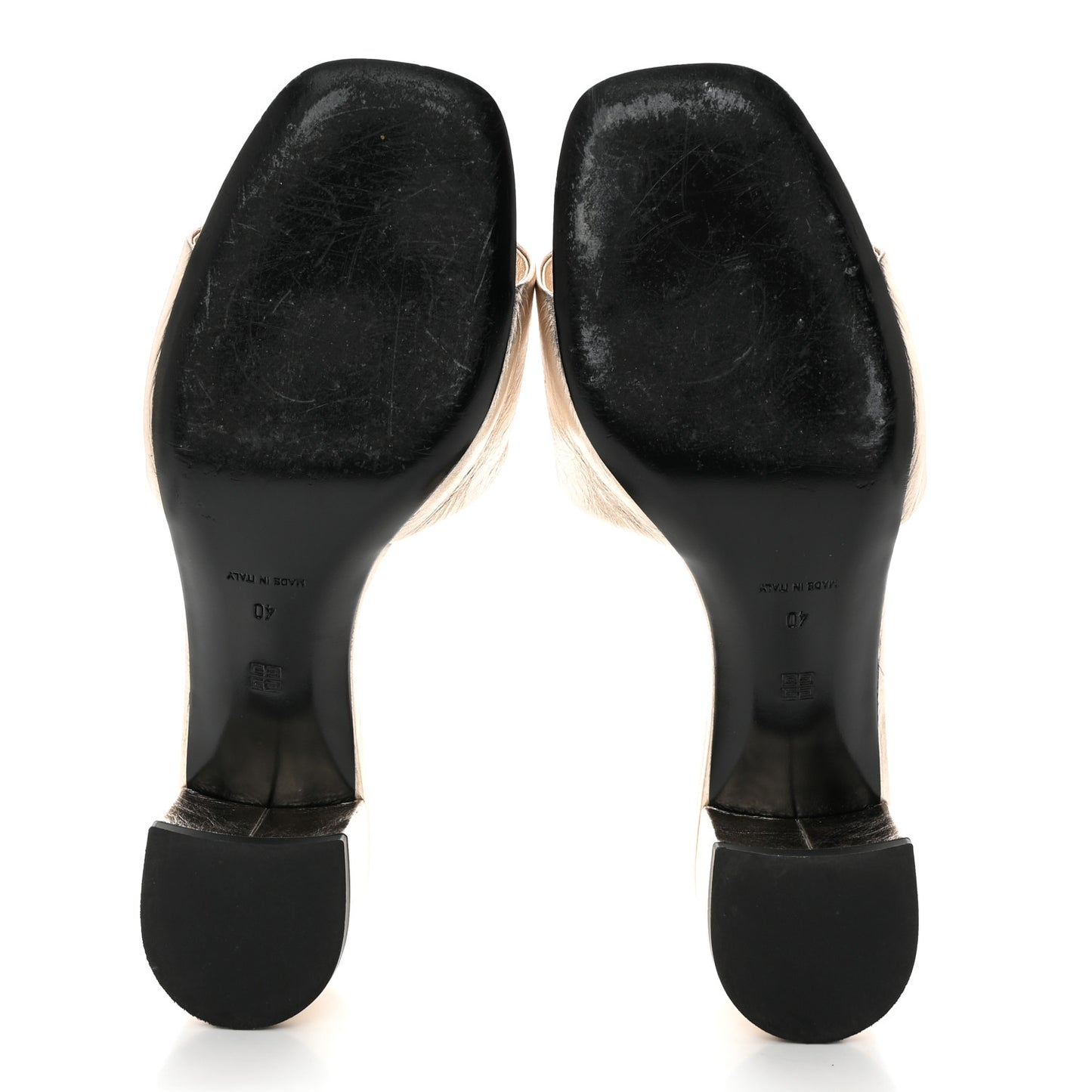 Laminated Calfskin 4G Logo Mule Sandals 40 Dusty Golden