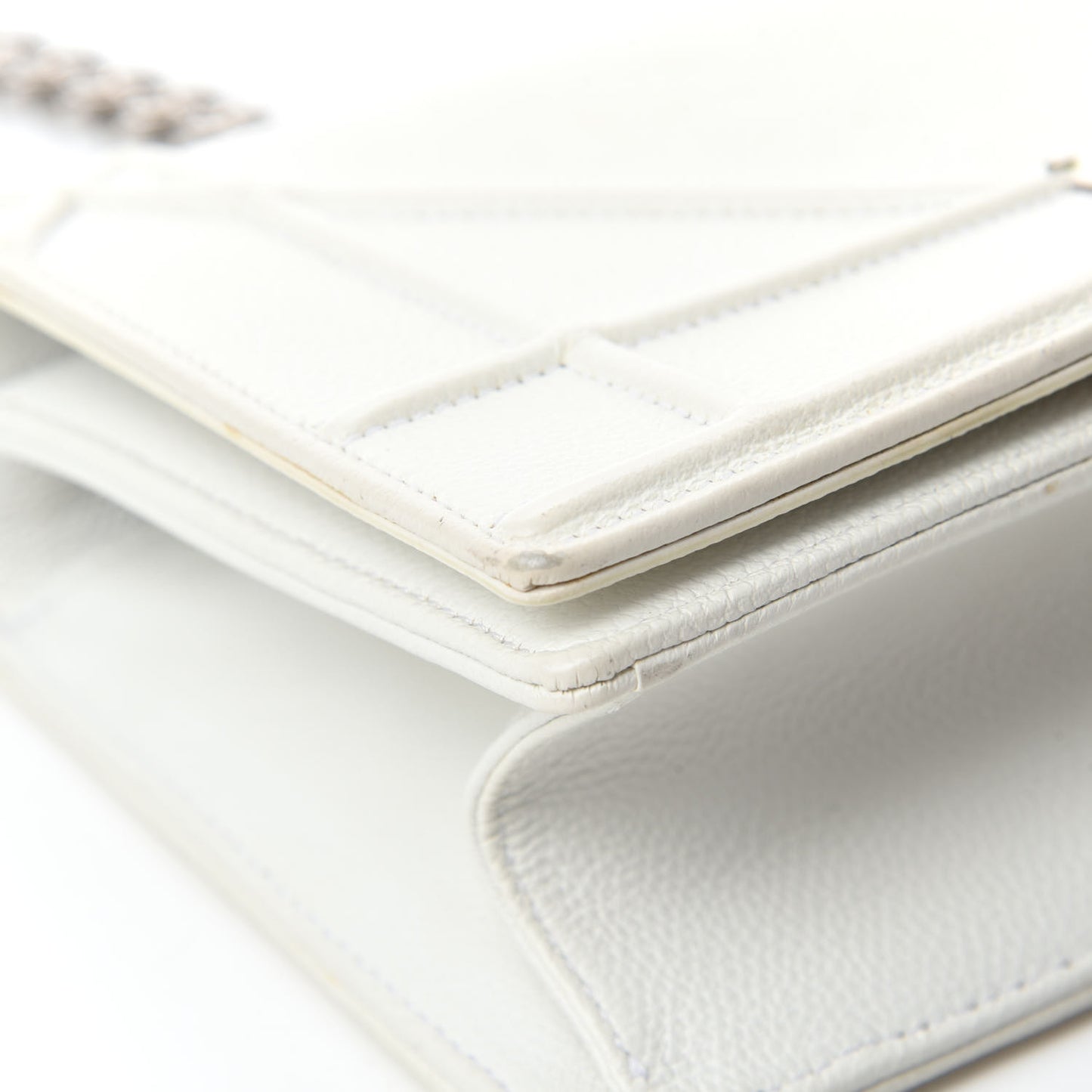Grained Calfskin Small Diorama Flap Bag White