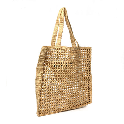 Prada Yarn Raffia Effect Crochet Logo Embroidered Tote Bag Naturale 3 of 9