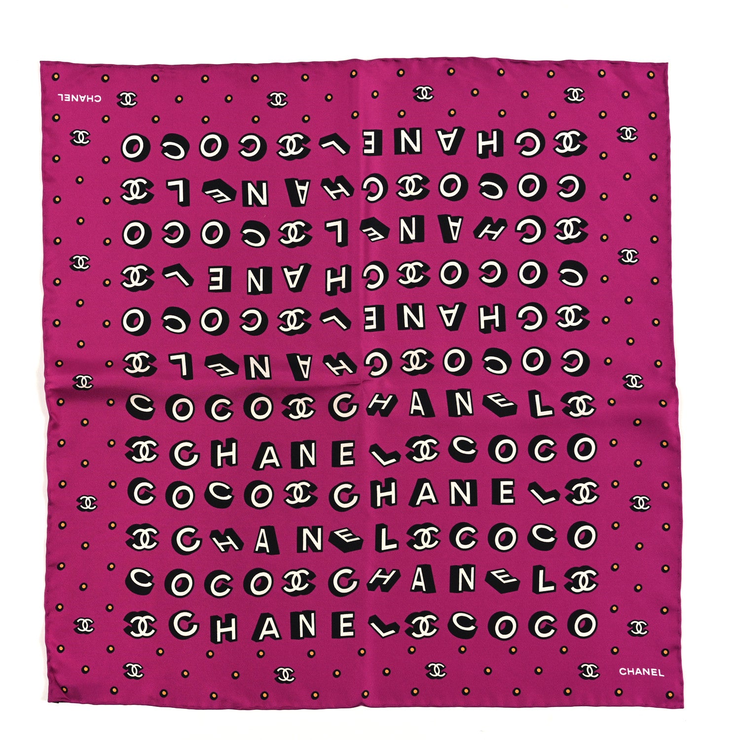 Chanel Silk Twill CC Coco Scarf Hair Tie Fuchsia Black White 1 of 3