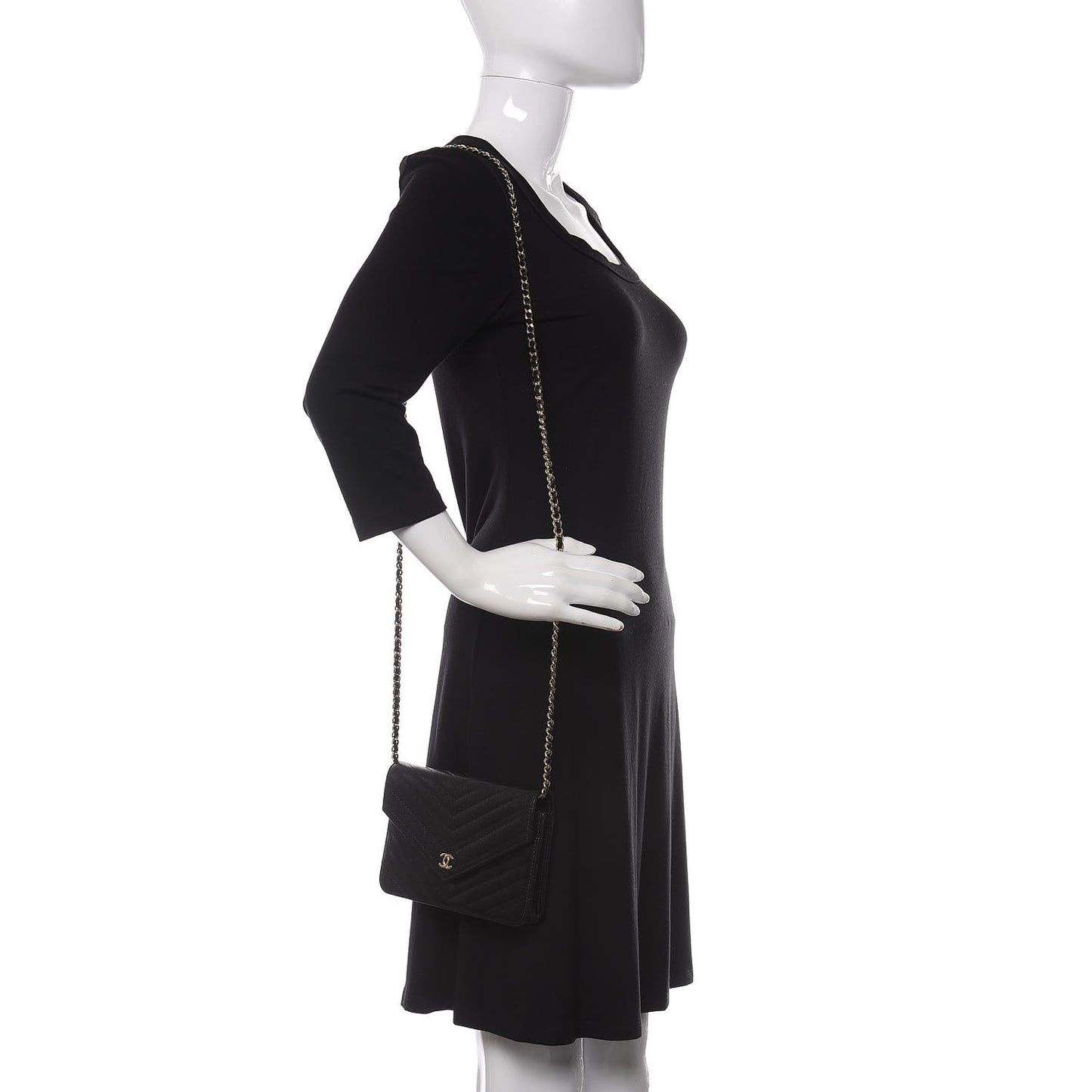 Goatskin Chevron Quilted Statement Wallet On Chain WOC Black