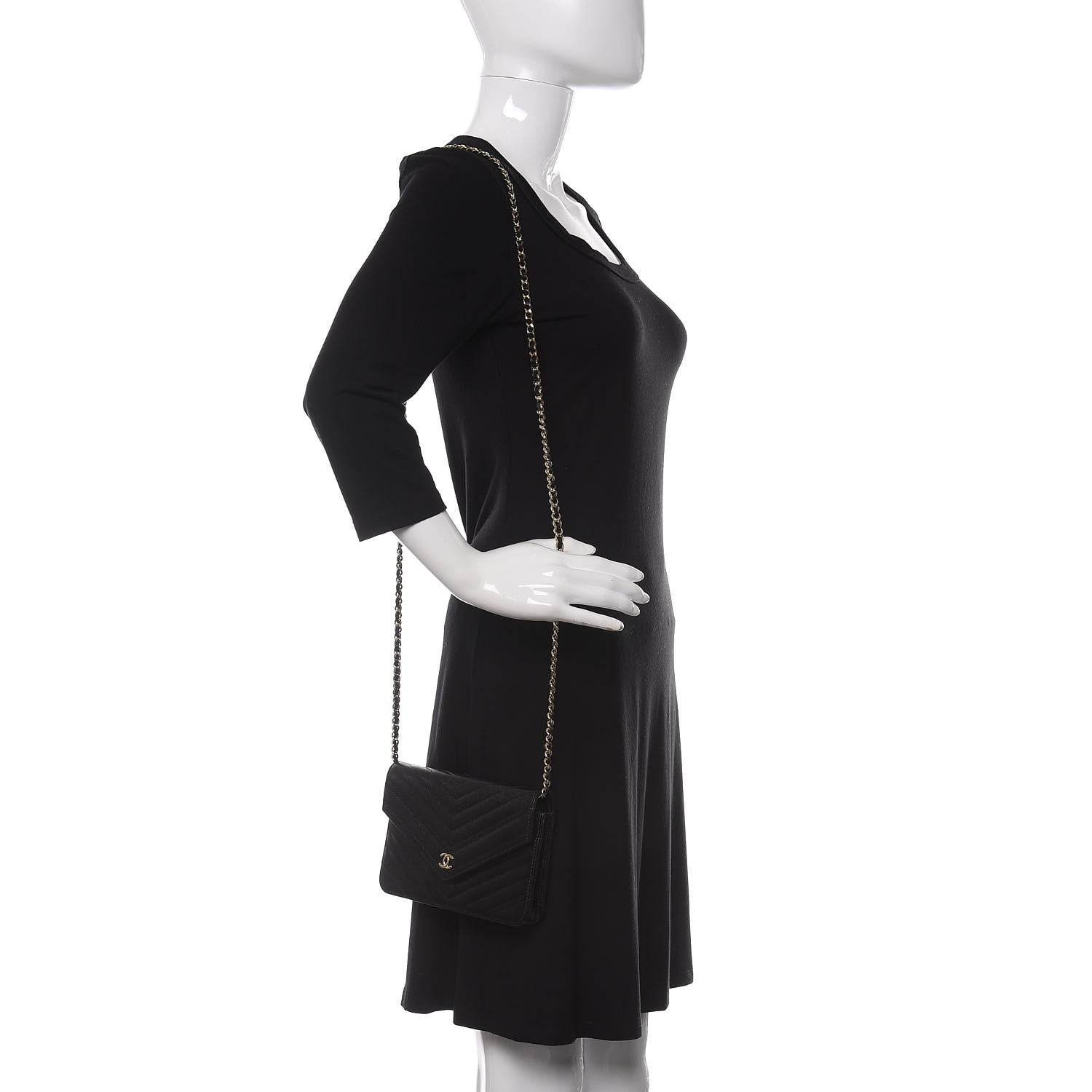 Chanel Goatskin Chevron Quilted Statement Wallet On Chain WOC Black 2 of 12