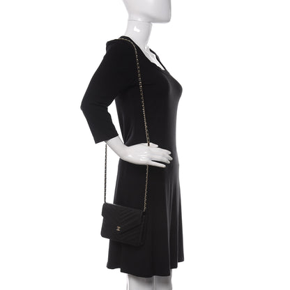 Chanel Goatskin Chevron Quilted Statement Wallet On Chain WOC Black 2 of 12