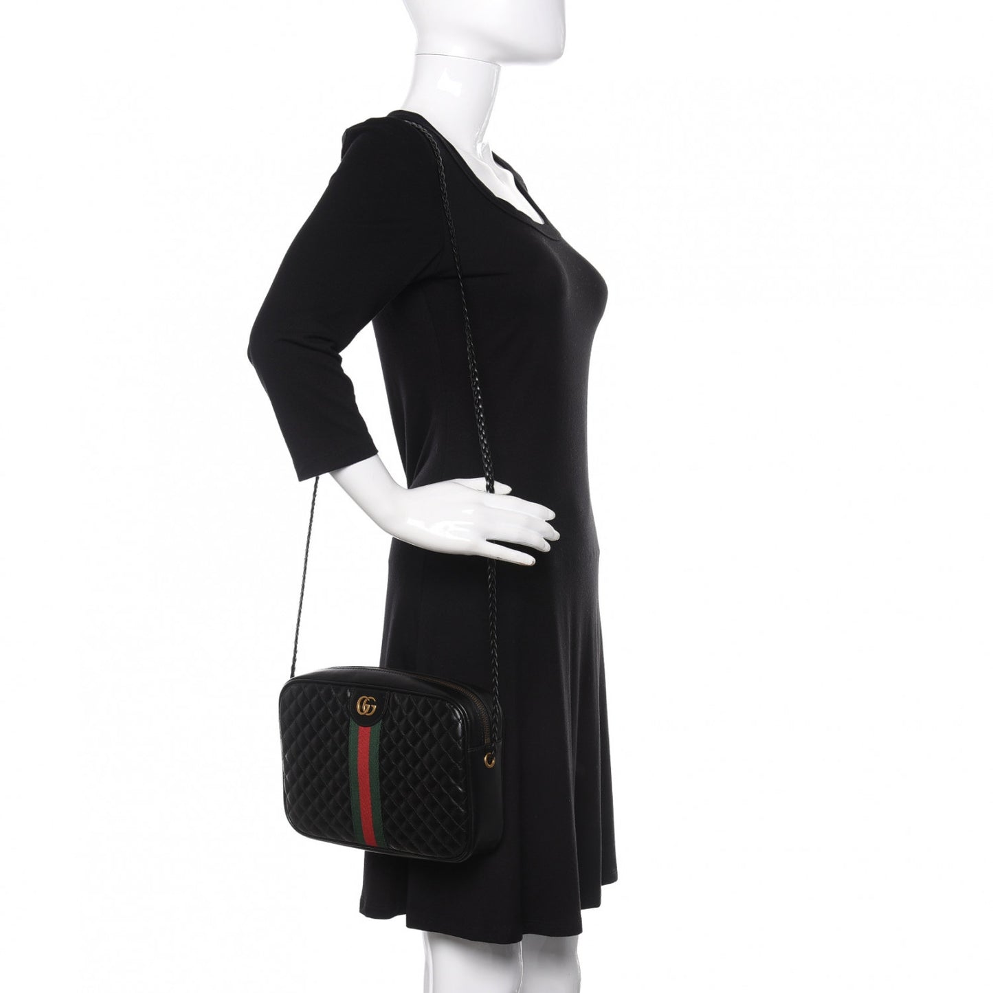 Calfskin Web Trapuntata Small GG Shoulder Bag Black