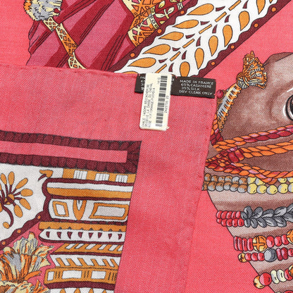 Hermes Cashmere Silk La Danse Du Cheval Shawl 140 Rose Vif Orange Fuchsia 4 of 4