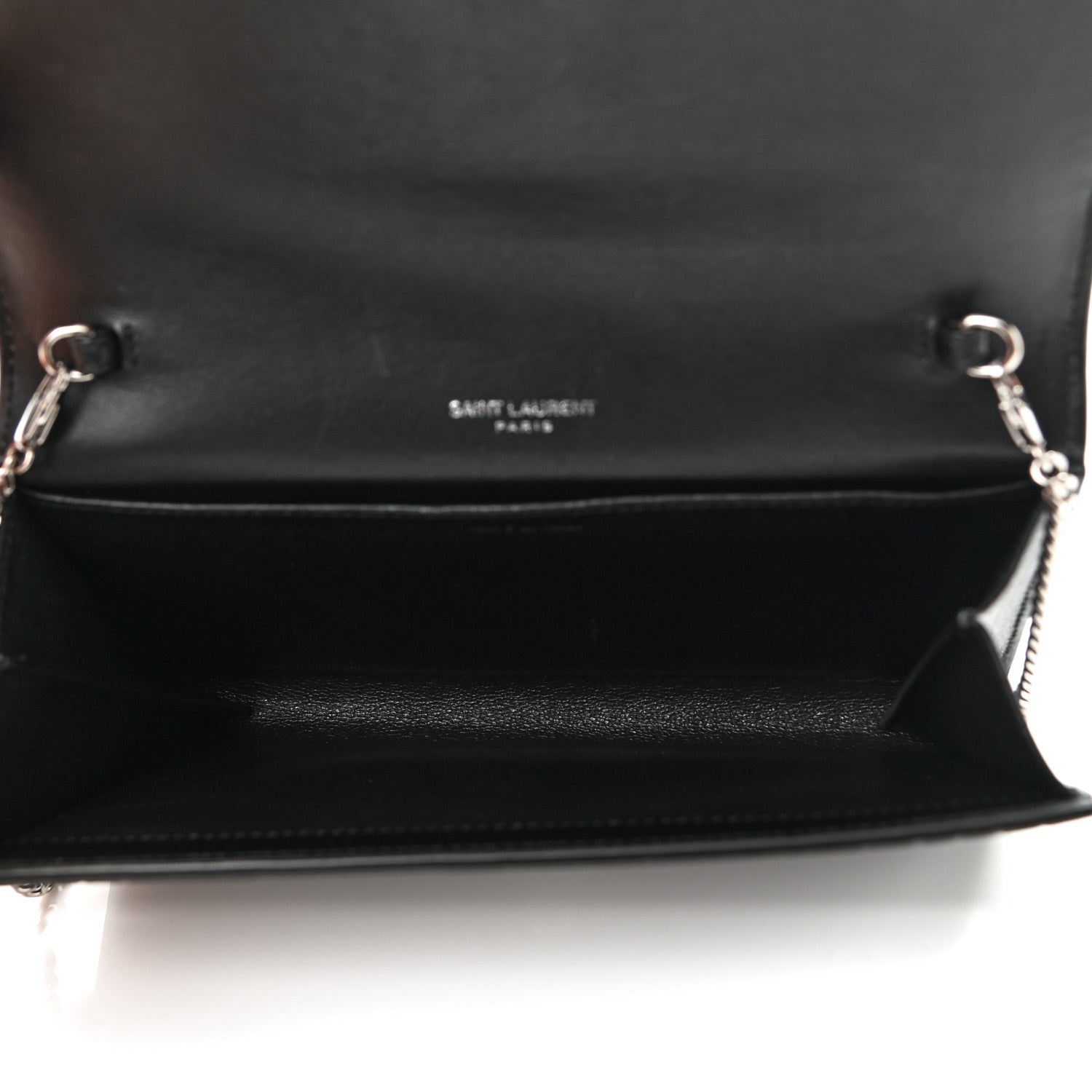 Saint Laurent Calfskin Crocodile Embossed Monogram Uptown Chain Wallet Black 5 of 10