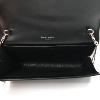 Saint Laurent Calfskin Crocodile Embossed Monogram Uptown Chain Wallet Black 5 of 10