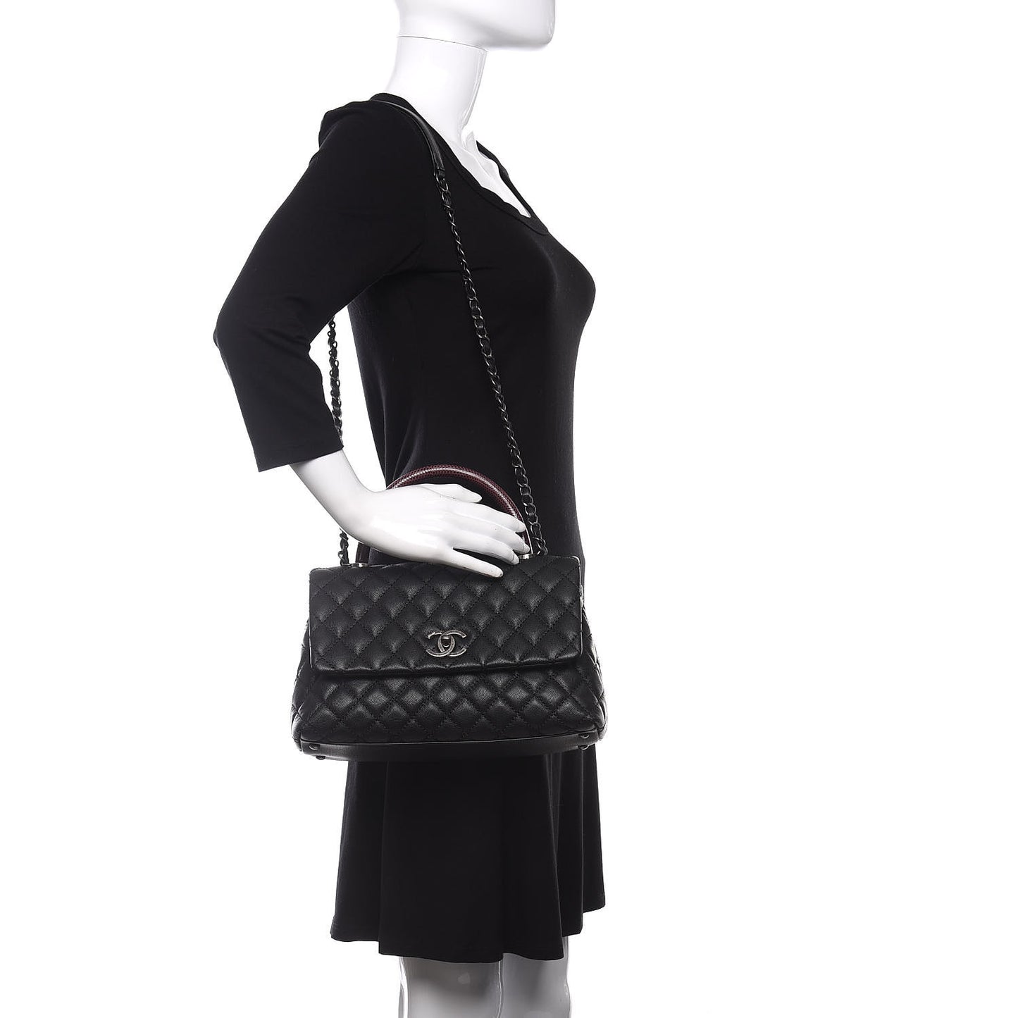 Caviar Lizard Quilted Small Coco Handle Flap Black
