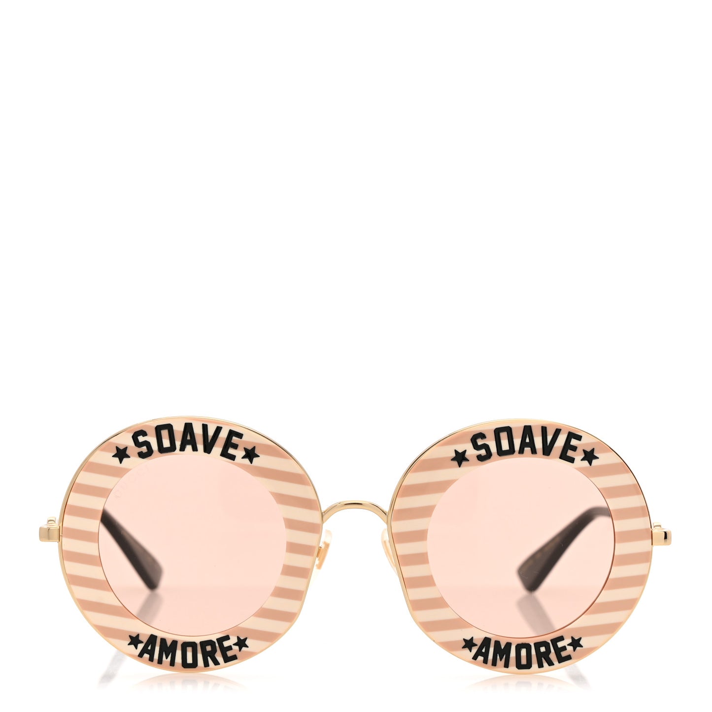 Metal Acetate Striped Soave Amore Round Frame Sunglasses GG0113S  Gold Pink