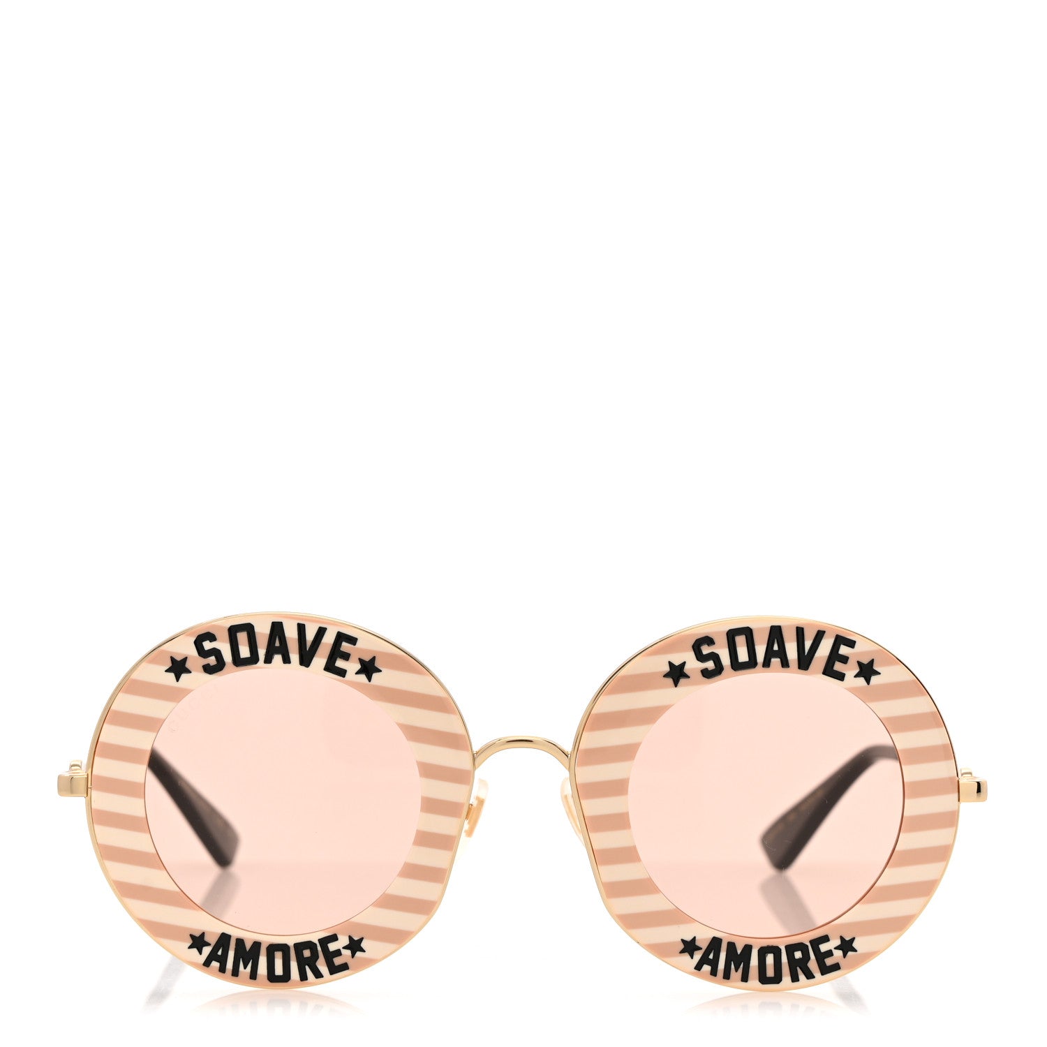 Gucci Metal Acetate Striped Soave Amore Round Frame Sunglasses GG0113S  Gold Pink 2 of 7