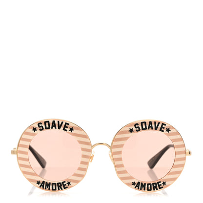 Gucci Metal Acetate Striped Soave Amore Round Frame Sunglasses GG0113S  Gold Pink 2 of 7