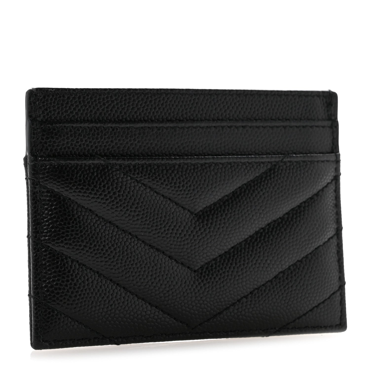 Saint Laurent Grain De Poudre Matelasse Chevron Monogram Credit Card Case Black 3 of 11