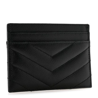 Saint Laurent Grain De Poudre Matelasse Chevron Monogram Credit Card Case Black 3 of 11