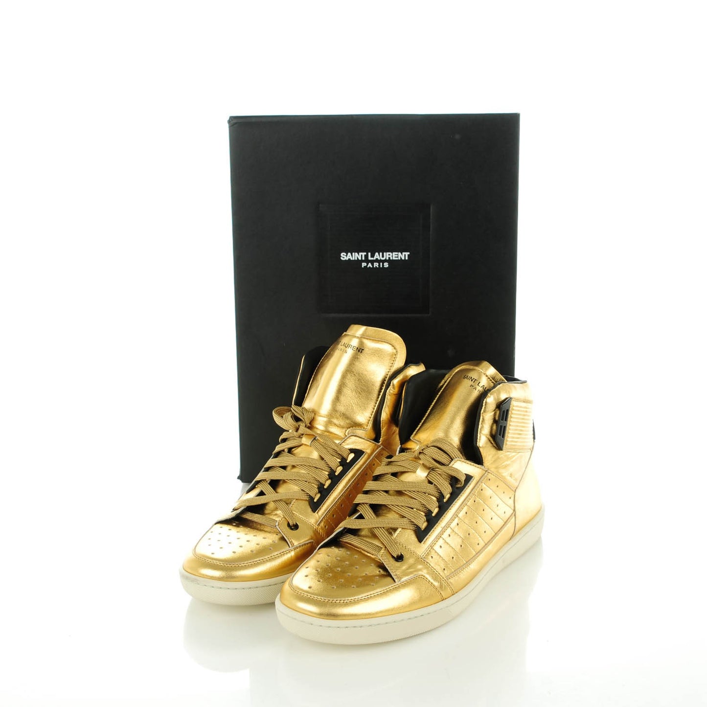 Metallic Lambskin Signature Court Classic SL/24H High Top Sneakers 46 Gold Nero Black