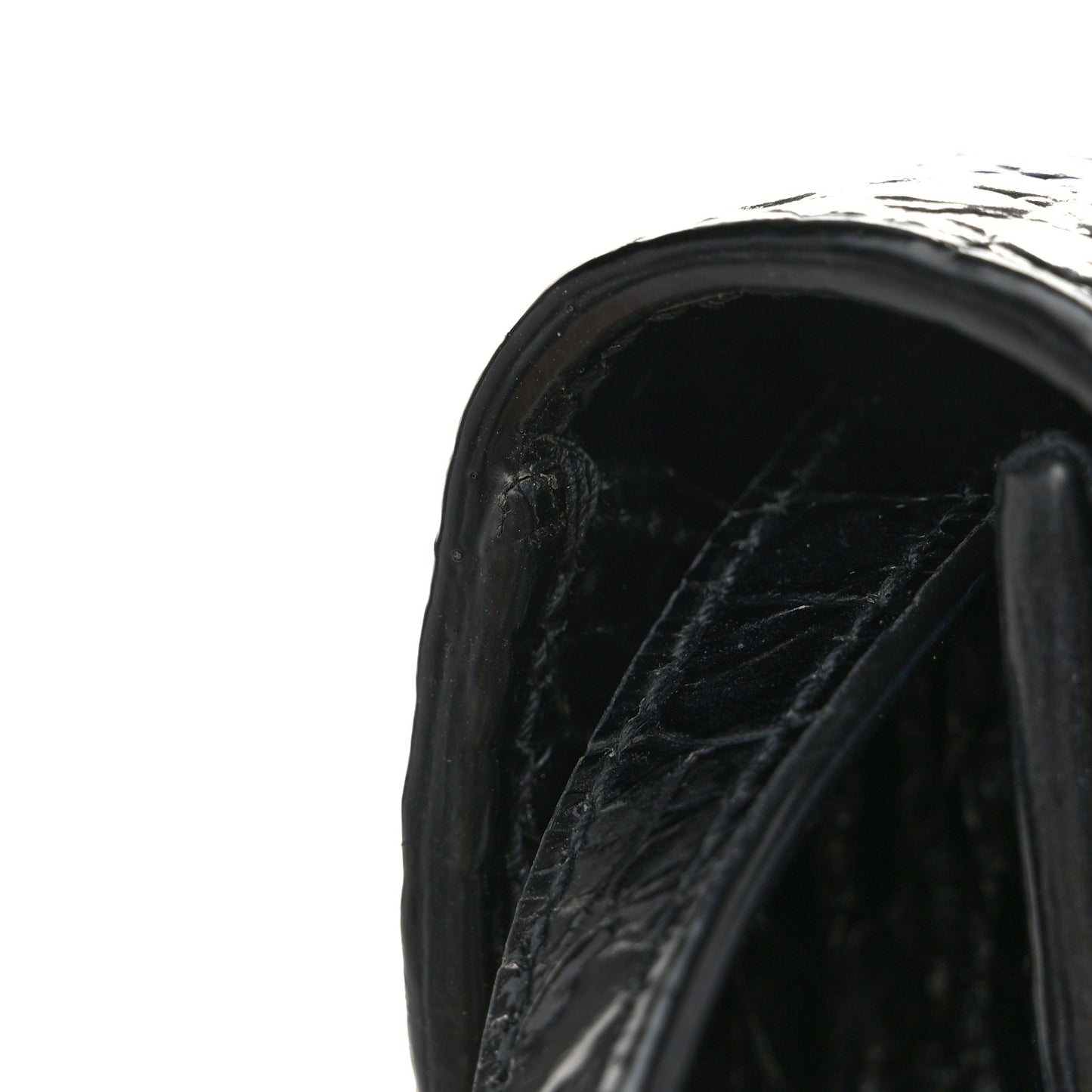 Shiny Calfskin Crocodile Embossed Small Manhattan Baguette Black
