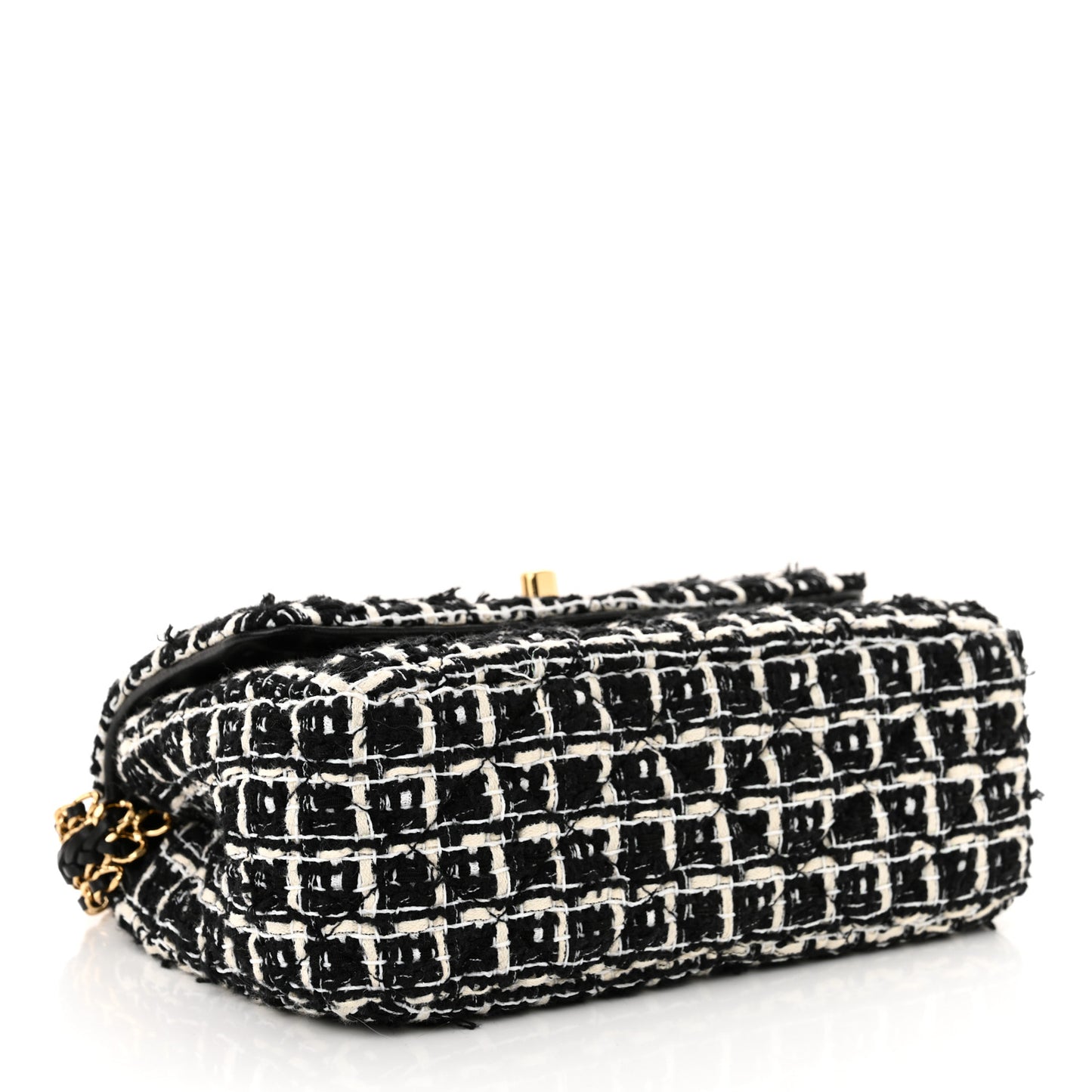 Tweed Quilted Multi Chain Mini Flap Black Ecru White