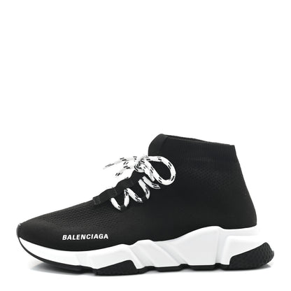 Balenciaga Recycled Knit Bi-Color Sole Womens Speed Lace Up Sneakers 40 Black White 1 of 8