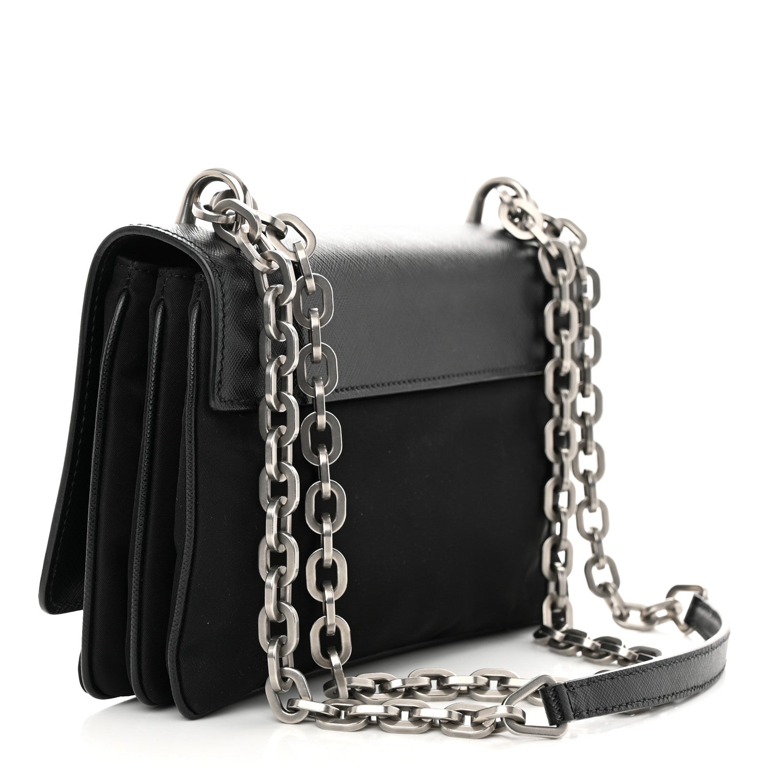 Prada Saffiano Tessuto Nylon Chain Shoulder Bag Black 3 of 11