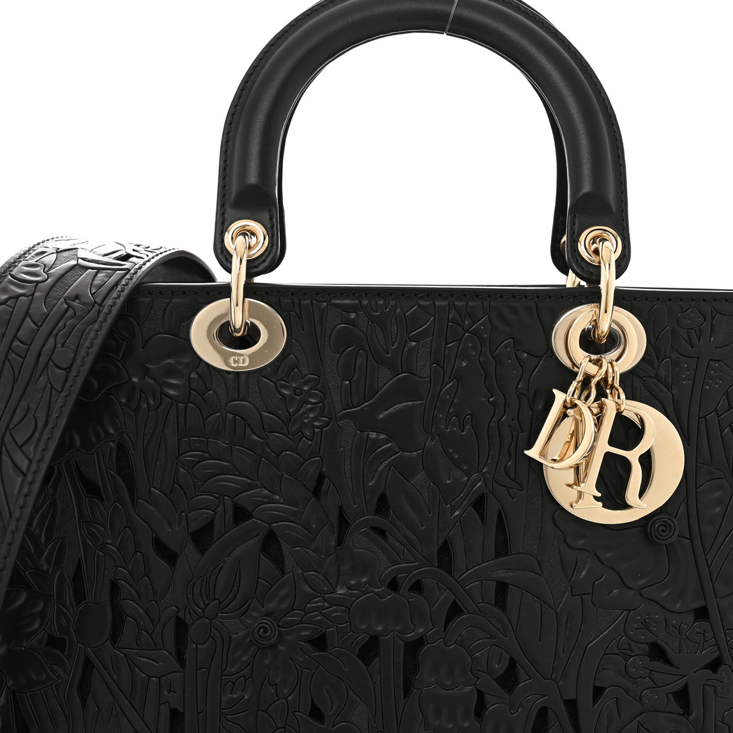 Calfskin Laser Cut Large Lady Dior Black