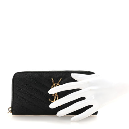Saint Laurent Grain De Poudre Matelasse Chevron Monogram Zip Around Wallet Black 2 of 6