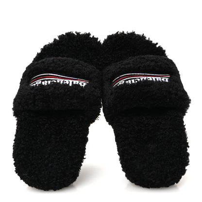 Balenciaga Faux Shearling Political Campaign Logo 80mm Sandals 37 Black 2 of 8