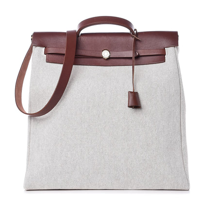 Hermes Toile Calfskin Herbag 39 GM Natural 1 of 8
