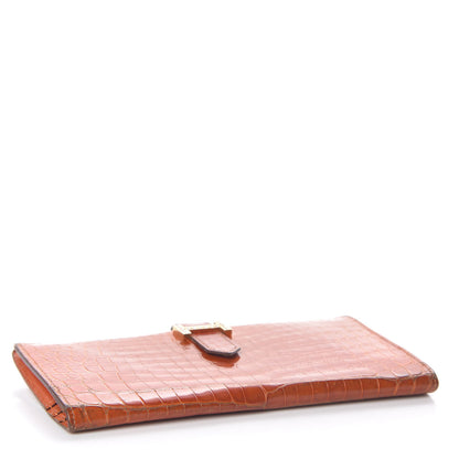 Hermes Shiny Niloticus Crocodile 18K Gold Diamond Bearn Wallet Orange 4 of 17