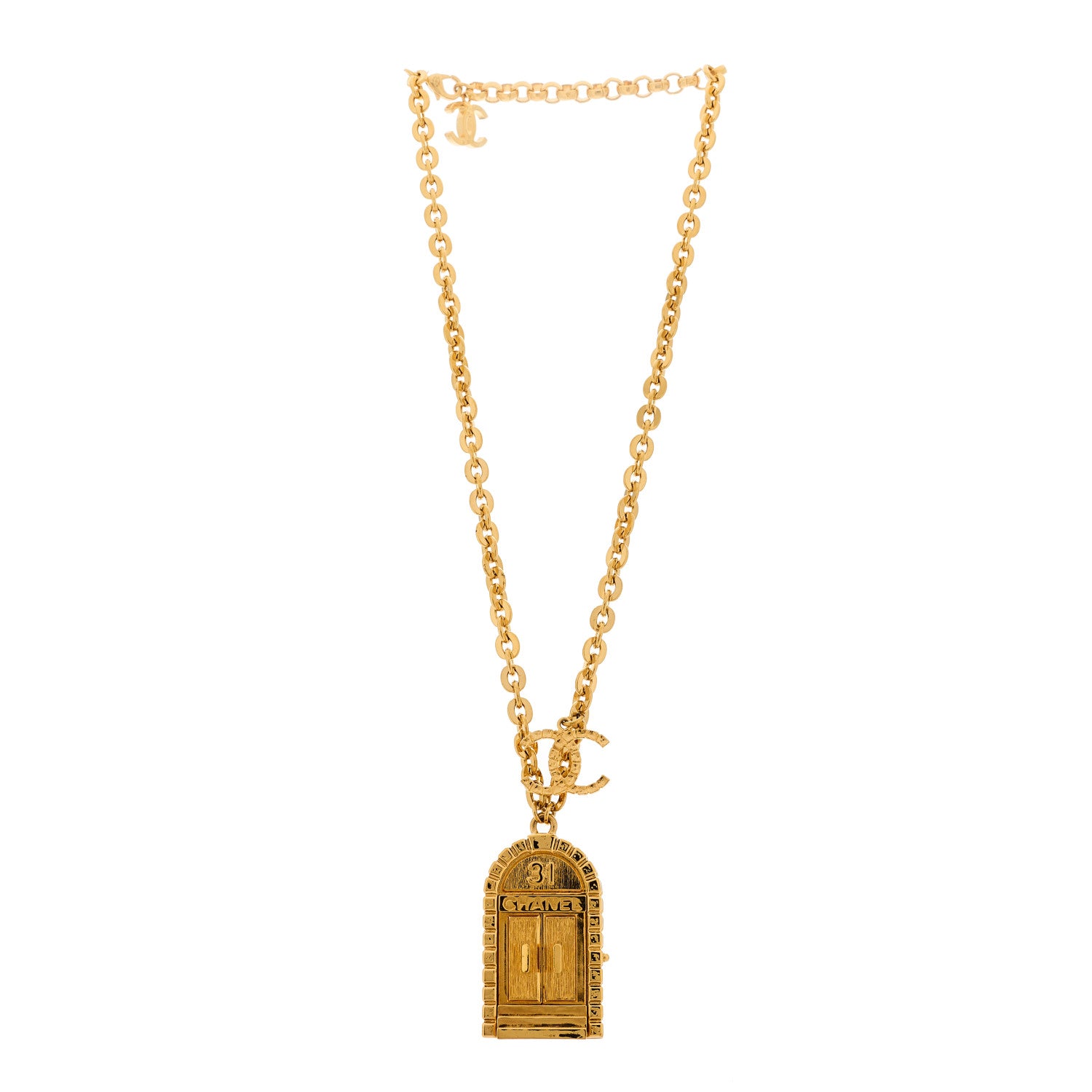 Chanel Metal 31 Rue Cambon Door Long Necklace Gold 1969047