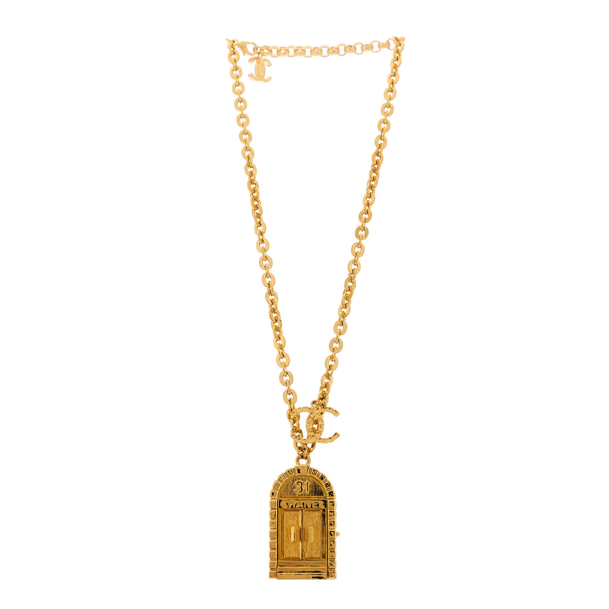 Metal 31 Rue Cambon Door Long Necklace Gold