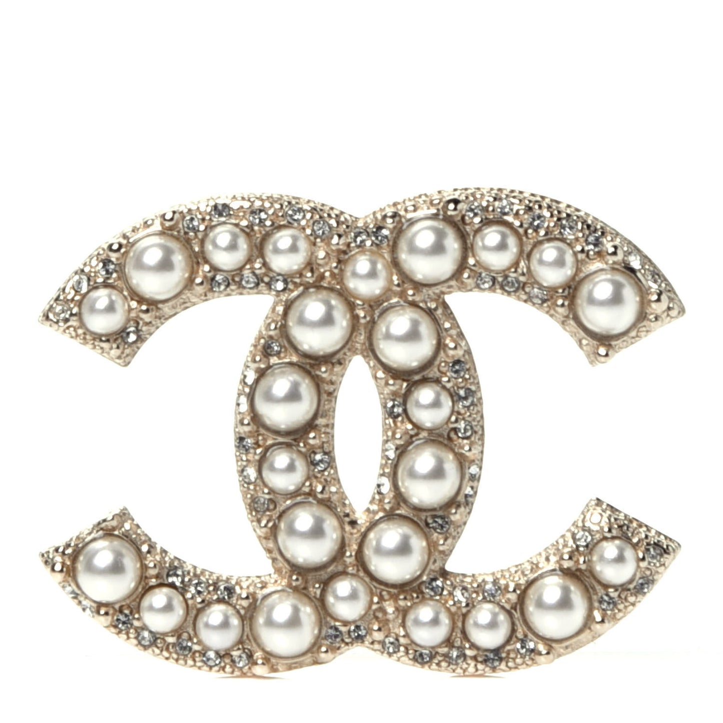 Pearl Crystal CC Brooch Gold