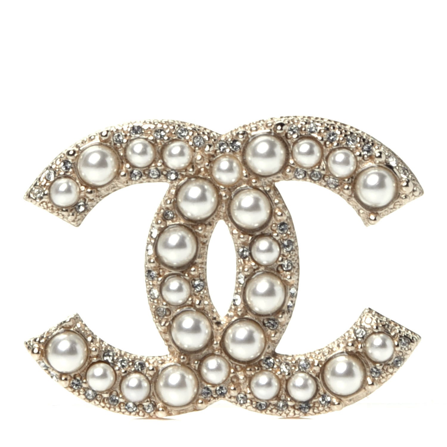Chanel Pearl Crystal CC Brooch Gold 1 of 3