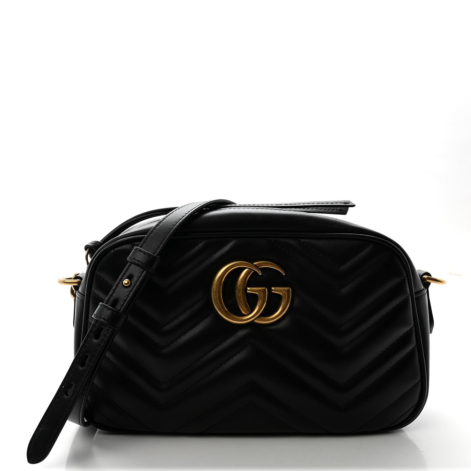 Gucci Calfskin Matelasse Small GG Marmont Chain Shoulder Bag Black 1 of 9