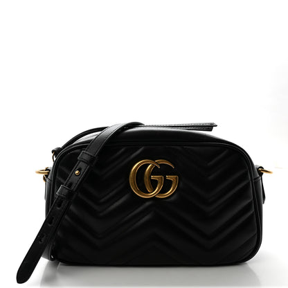 Gucci Calfskin Matelasse Small GG Marmont Chain Shoulder Bag Black 1 of 9