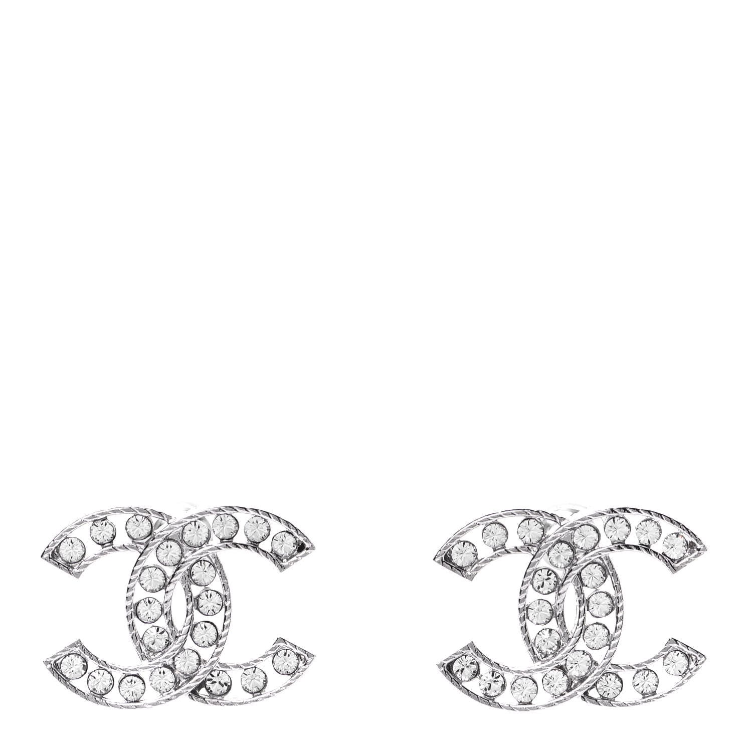 Chanel Crystal CC Earrings Silver 1 of 4