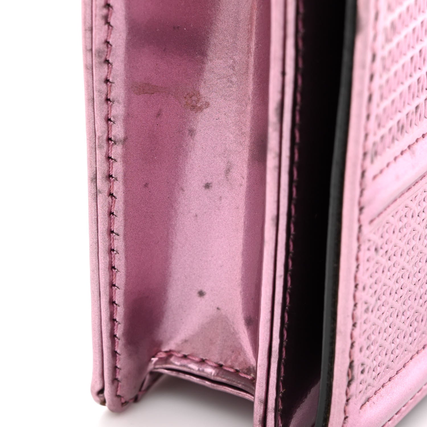 Christian Dior Metallic Patent Micro-Cannage Diorama Wallet on Chain Pouch Pink 14 of 20