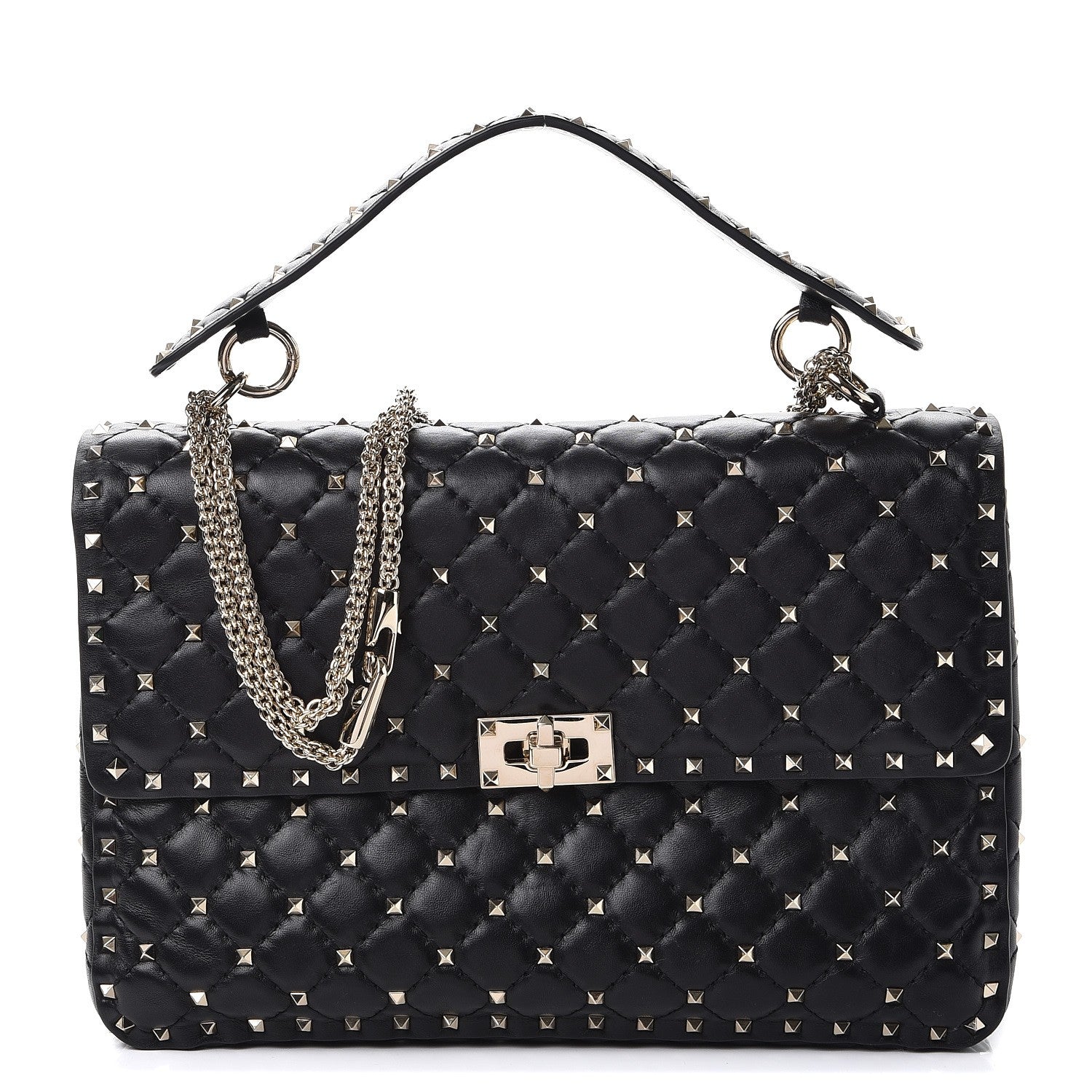 Valentino Garavani Lambskin Large Rockstud Spike Shoulder Bag Black 1 of 7