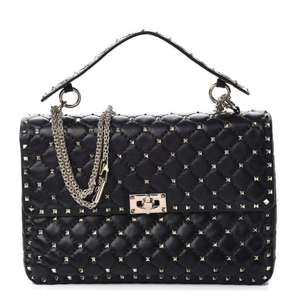 Valentino Garavani Lambskin Large Rockstud Spike Shoulder Bag Black 1 of 7