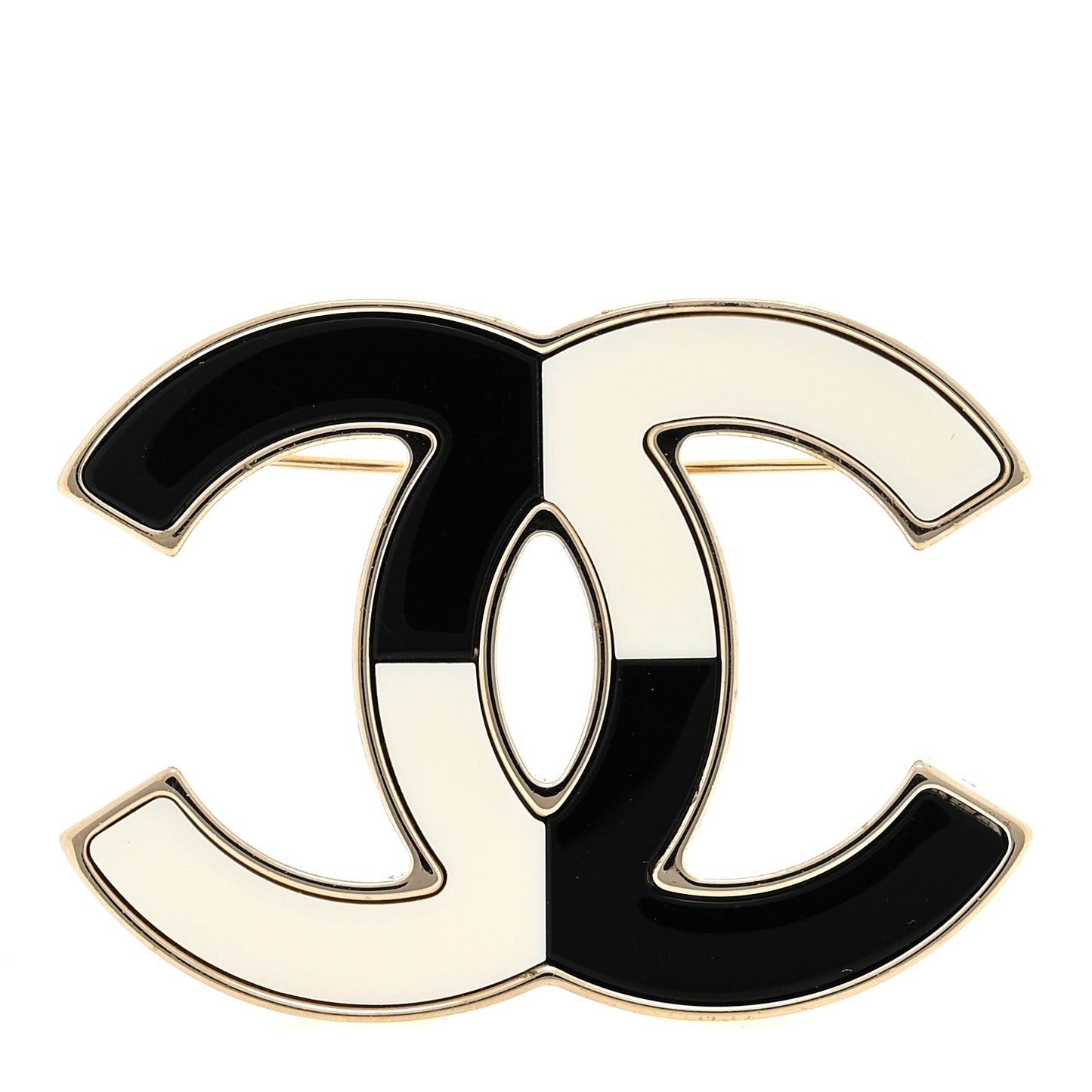 Enamel CC Brooch Black White Gold
