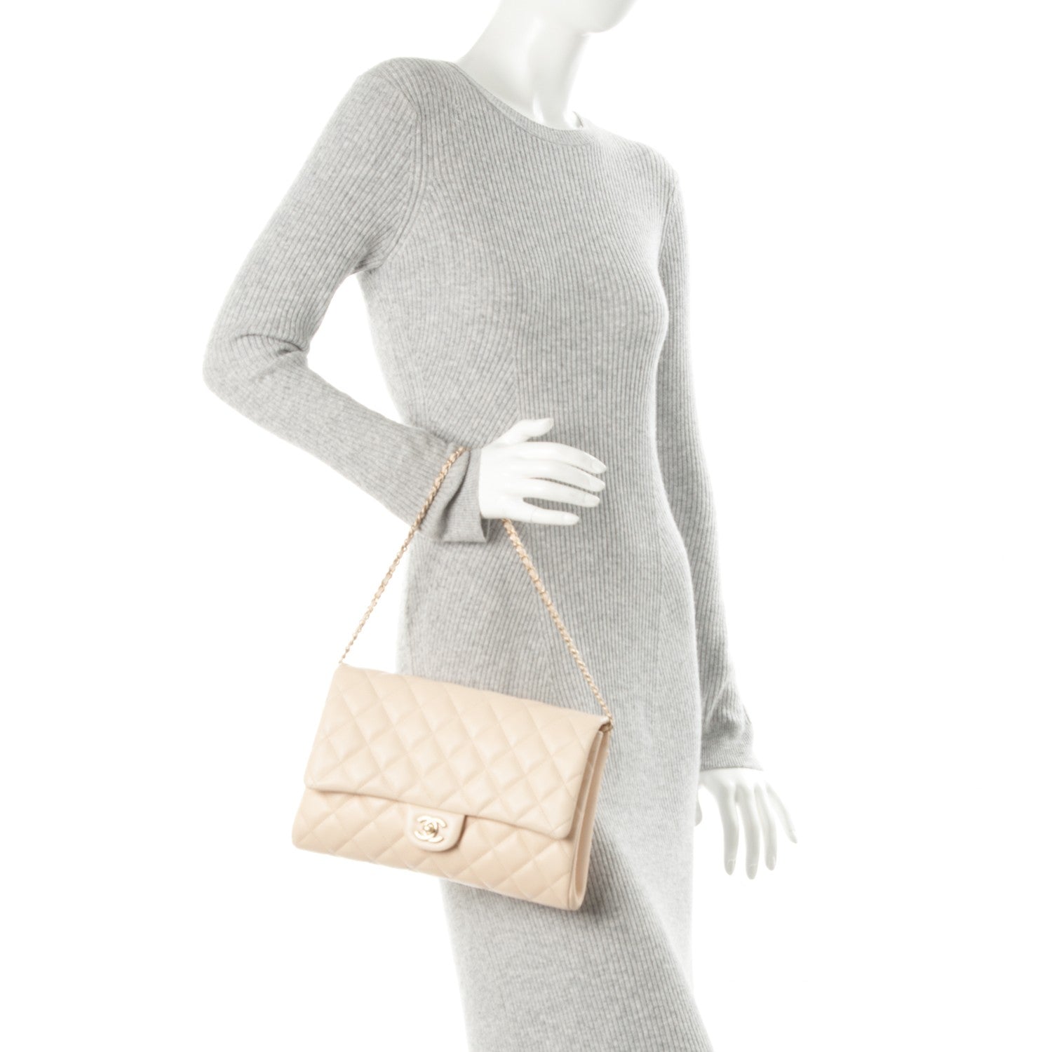 Chanel Lambskin Quilted Clutch With Chain Flap Beige Clair 4 of 8