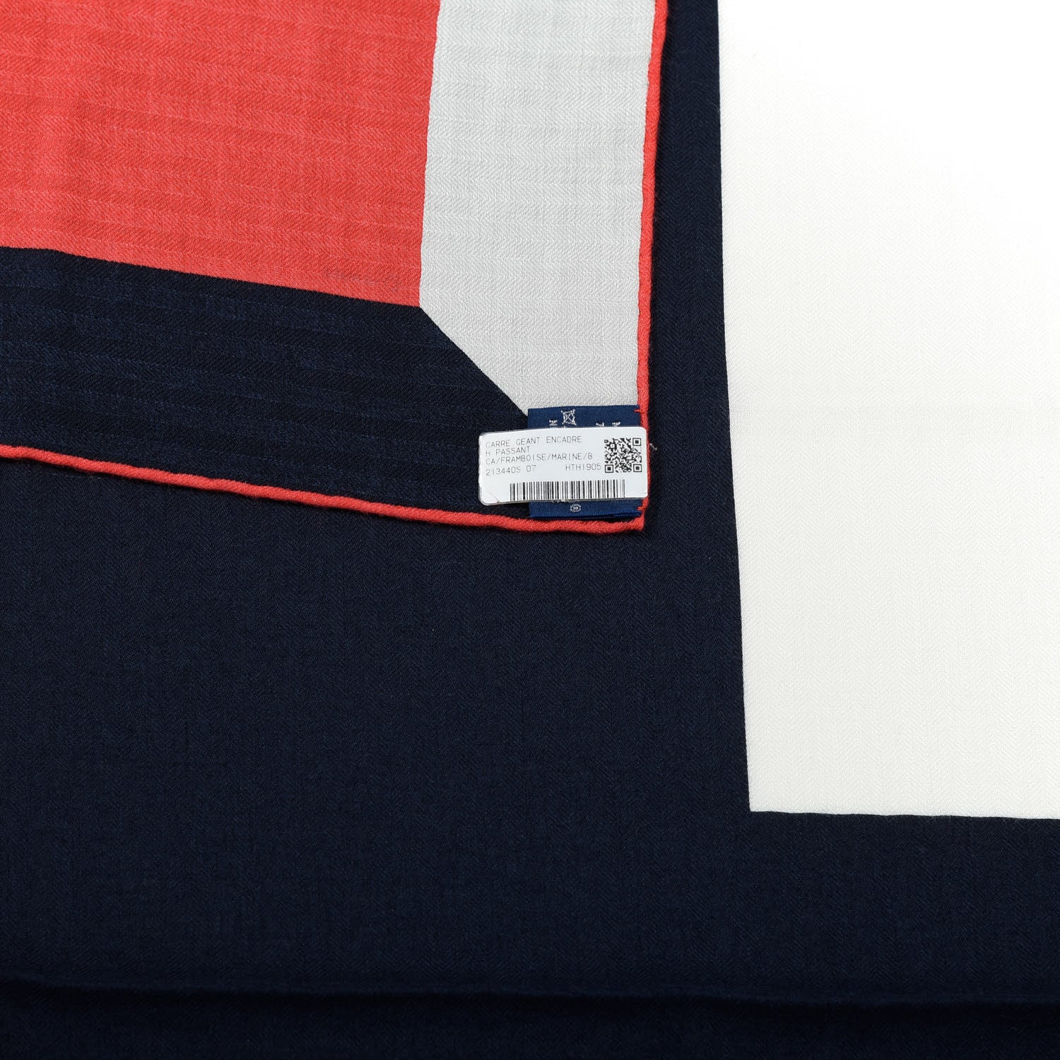 Hermes Cashmere Silk Encadre H Passant Giant Scarf 140 Framboise Marine White 4 of 5
