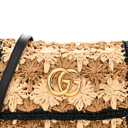 Gucci Raffia Azalea Calfskin Crochet Flower Small GG Marmont Shoulder Bag Natural Ecru Black 8 of 13