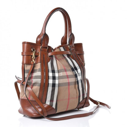 Burberry House Check Bridle Calfskin Medium Whipstitch Tote Dark Tan 4 of 9