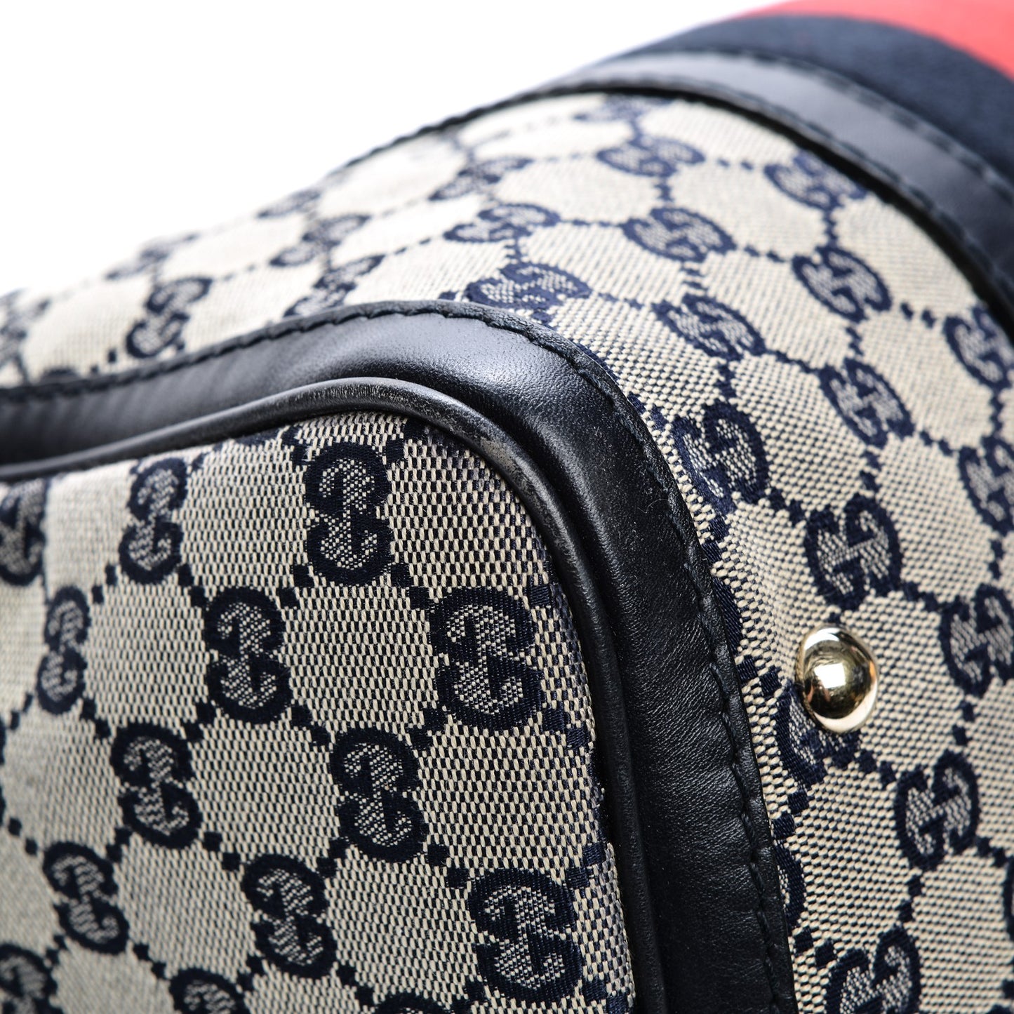 Monogram Selleria Calfskin Vintage Web Medium Boston Beige Blue