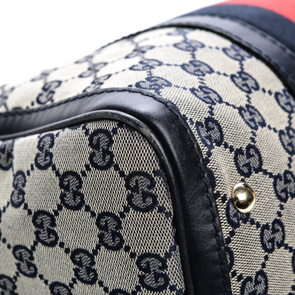 Gucci Monogram Selleria Calfskin Vintage Web Medium Boston Beige Blue 10 of 12