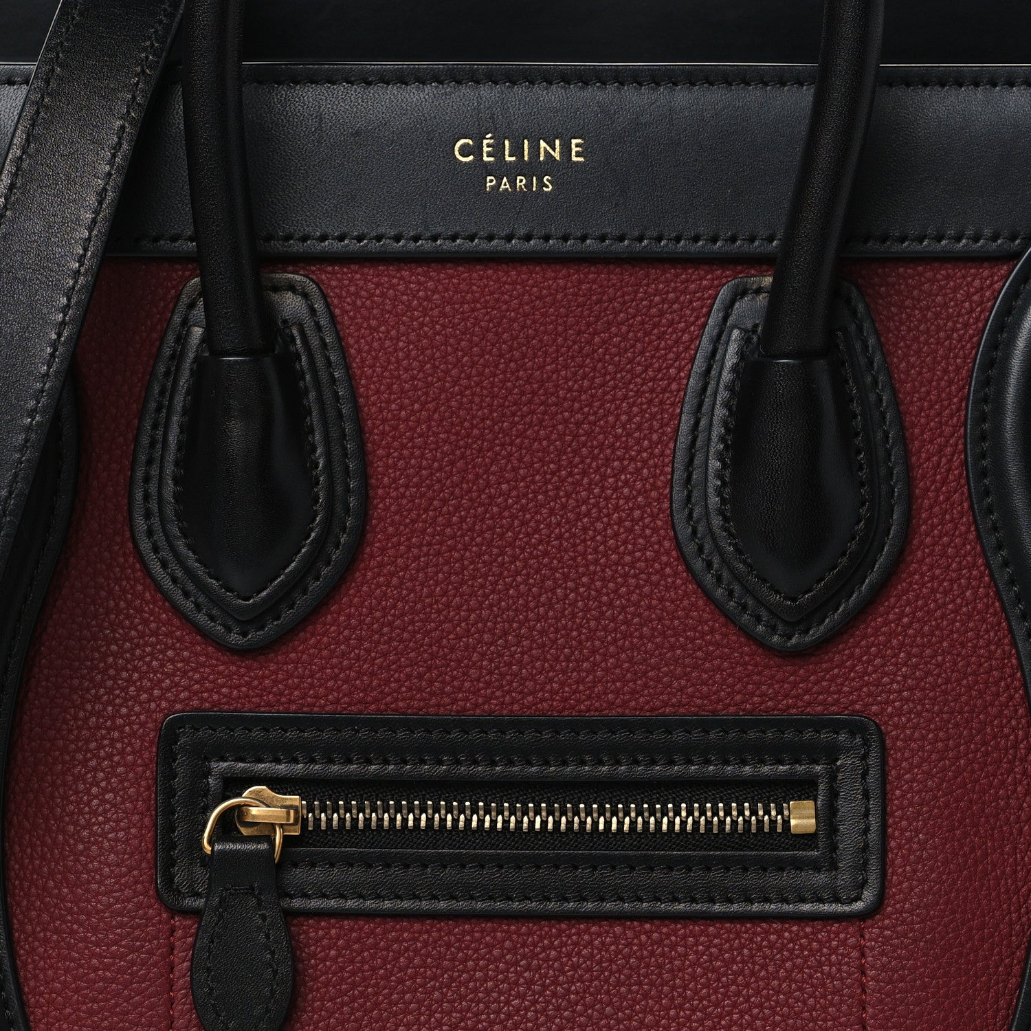 Celine Drummed Calfskin Nubuck Nano Tri-Color Luggage Burgundy 7 of 9