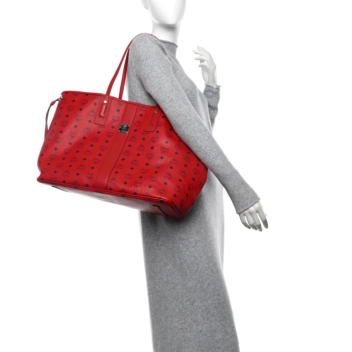 MCM Visetos Large Liz Reversible Shopper Tote Ruby Red 3 of 11