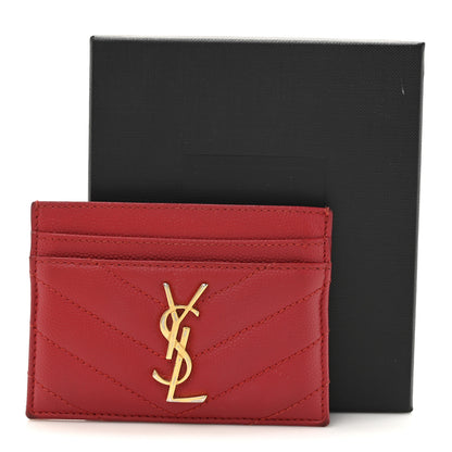 Saint Laurent Grain De Poudre Matelasse Chevron Monogram Credit Card Case New Red 12 of 12