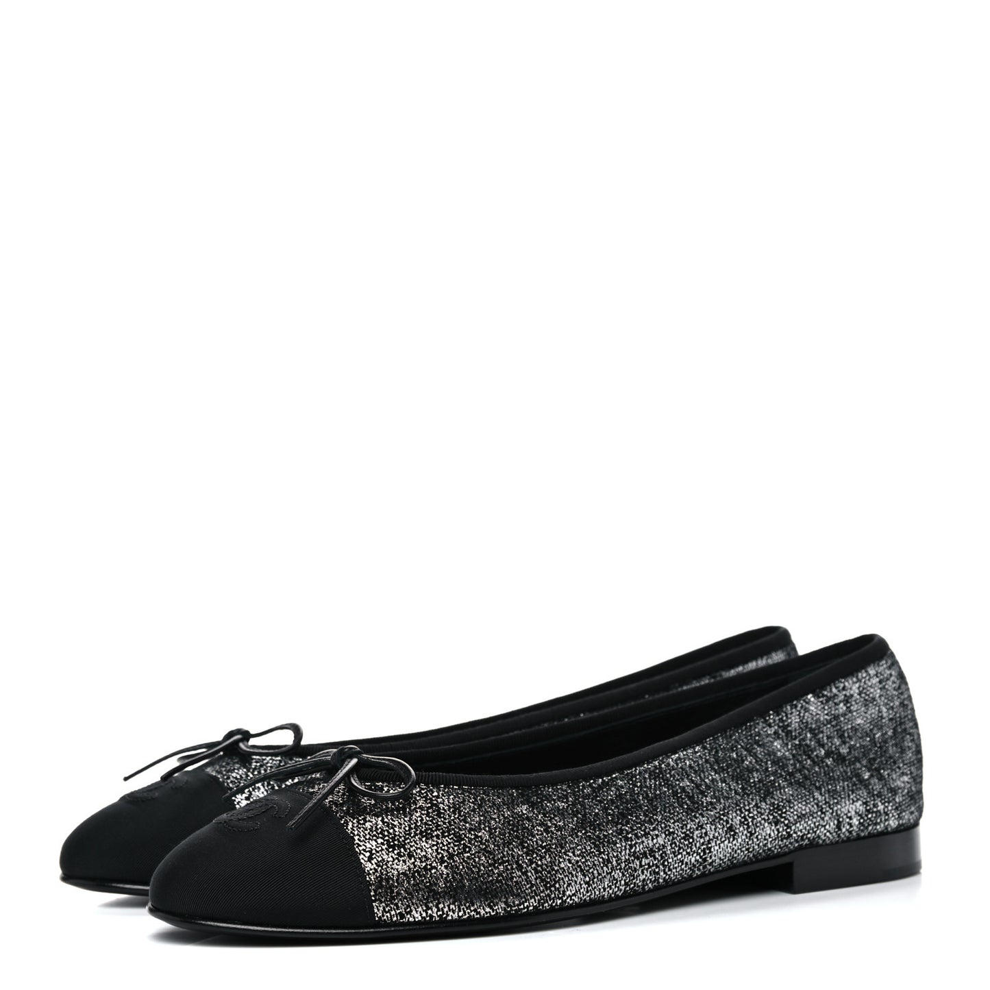 Suede Kidskin Grosgrain Cap Toe Ballerina Flats 41 Silver Black