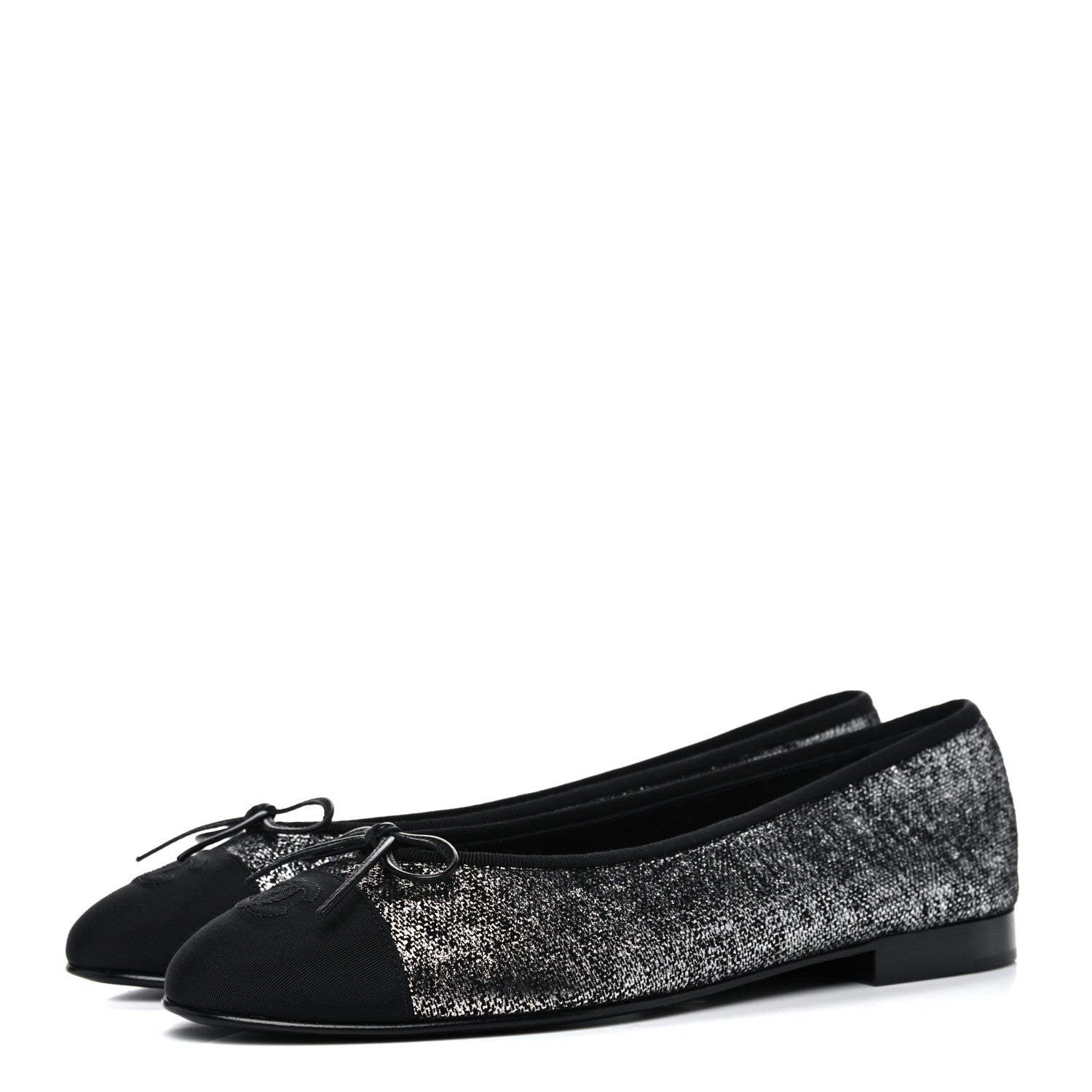Chanel Suede Kidskin Grosgrain Cap Toe Ballerina Flats 41 Silver Black 3 of 9