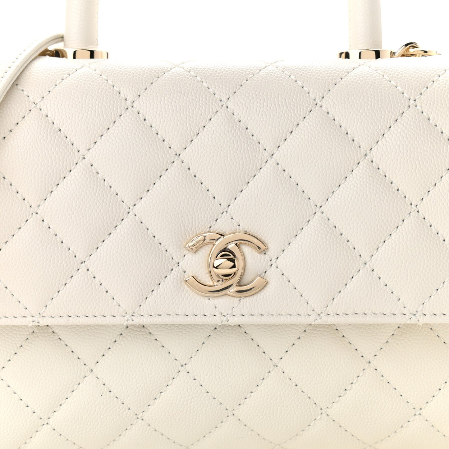 Caviar Quilted Mini Coco Handle Flap White